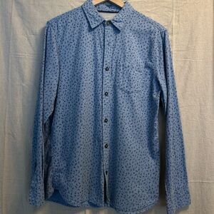 Fat Face Chambray Blue Leaf Print Long Sleeve Shirt